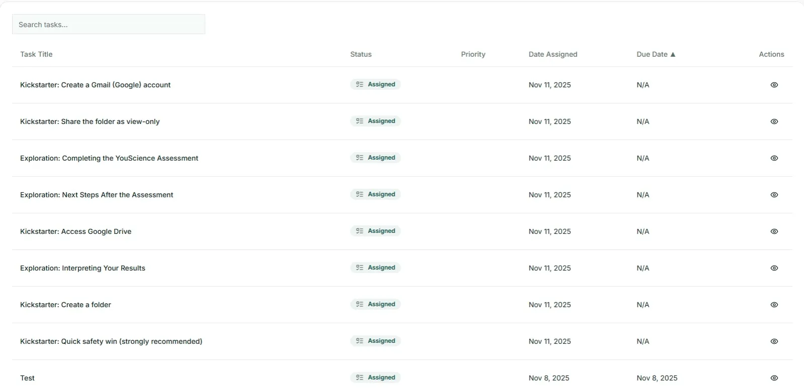 Oasis My Tasks checklist screenshot